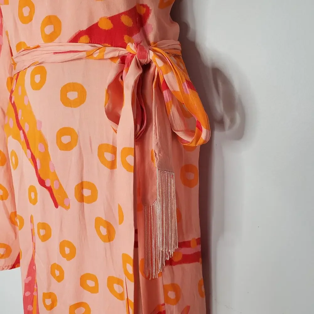 Farm Rio Anthropologie One Shoulder Starfish Maxi Dress Orange Pink Size Large - Picture 7 of 11